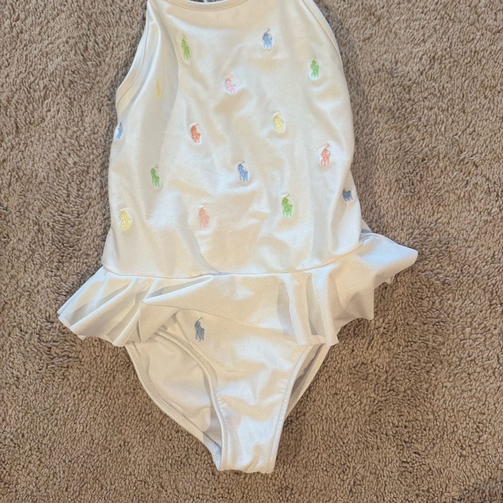 Polo by Ralph Lauren White Bodysuit with Multicolor Embroidery
